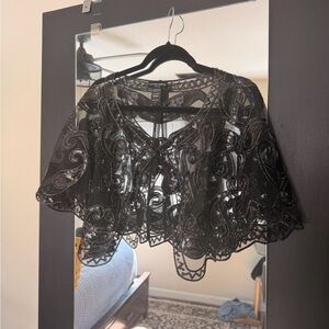 Elegant Black Lace Women Top cape topper